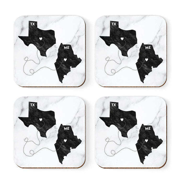 Set of 4 Square Coffee Drink Coasters Texas Long Distance Gift-Set of 4-Andaz Press-Alabama-