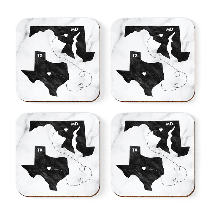 Set of 4 Square Coffee Drink Coasters Texas Long Distance Gift-Set of 4-Andaz Press-Alabama-