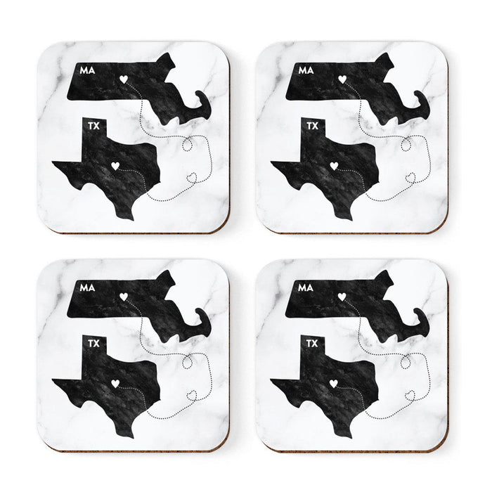 Set of 4 Square Coffee Drink Coasters Texas Long Distance Gift-Set of 4-Andaz Press-Alabama-