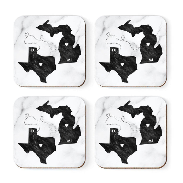 Set of 4 Square Coffee Drink Coasters Texas Long Distance Gift-Set of 4-Andaz Press-Alabama-