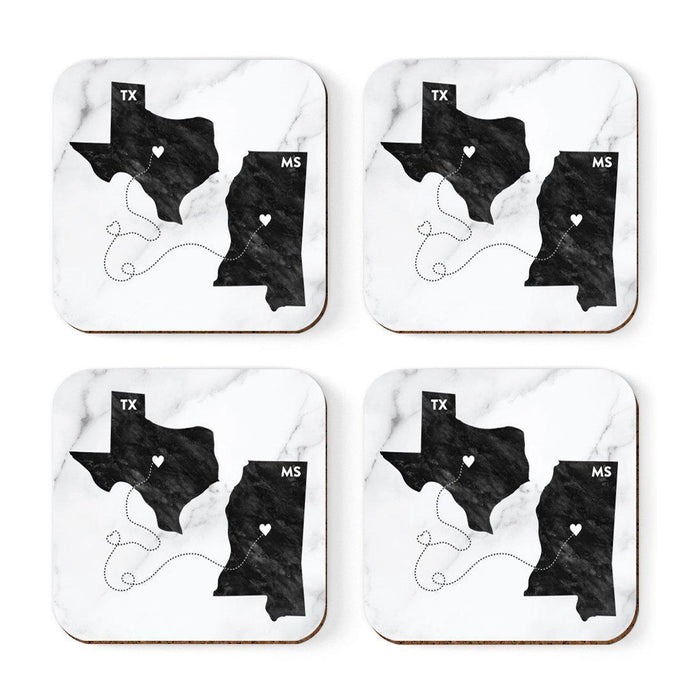 Set of 4 Square Coffee Drink Coasters Texas Long Distance Gift-Set of 4-Andaz Press-Alabama-