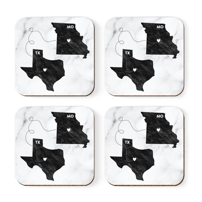 Set of 4 Square Coffee Drink Coasters Texas Long Distance Gift-Set of 4-Andaz Press-Alabama-