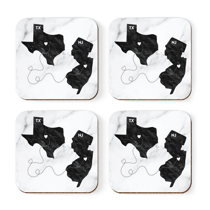 Set of 4 Square Coffee Drink Coasters Texas Long Distance Gift-Set of 4-Andaz Press-Alabama-