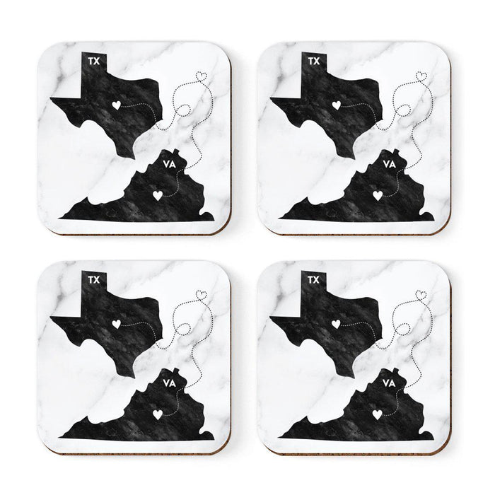 Set of 4 Square Coffee Drink Coasters Texas Long Distance Gift-Set of 4-Andaz Press-Alabama-