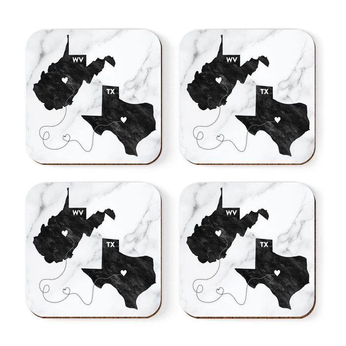 Set of 4 Square Coffee Drink Coasters Texas Long Distance Gift-Set of 4-Andaz Press-Alabama-