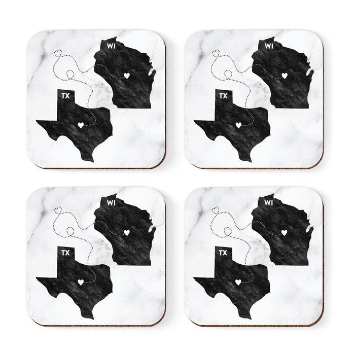 Set of 4 Square Coffee Drink Coasters Texas Long Distance Gift-Set of 4-Andaz Press-Alabama-