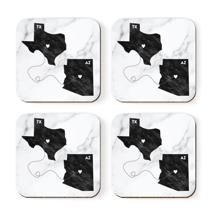 Set of 4 Square Coffee Drink Coasters Texas Long Distance Gift-Set of 4-Andaz Press-Alabama-