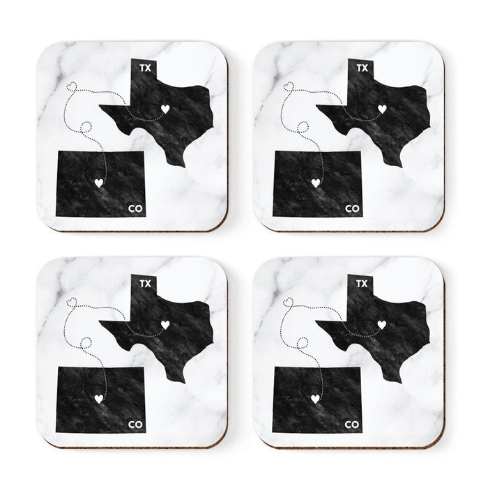 Set of 4 Square Coffee Drink Coasters Texas Long Distance Gift-Set of 4-Andaz Press-Alabama-