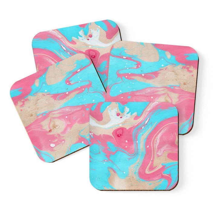 Set of 4 Square Drink Coffee Coasters Gift Set, Textures-Set of 4-Andaz Press-Marble Coral Aqua-
