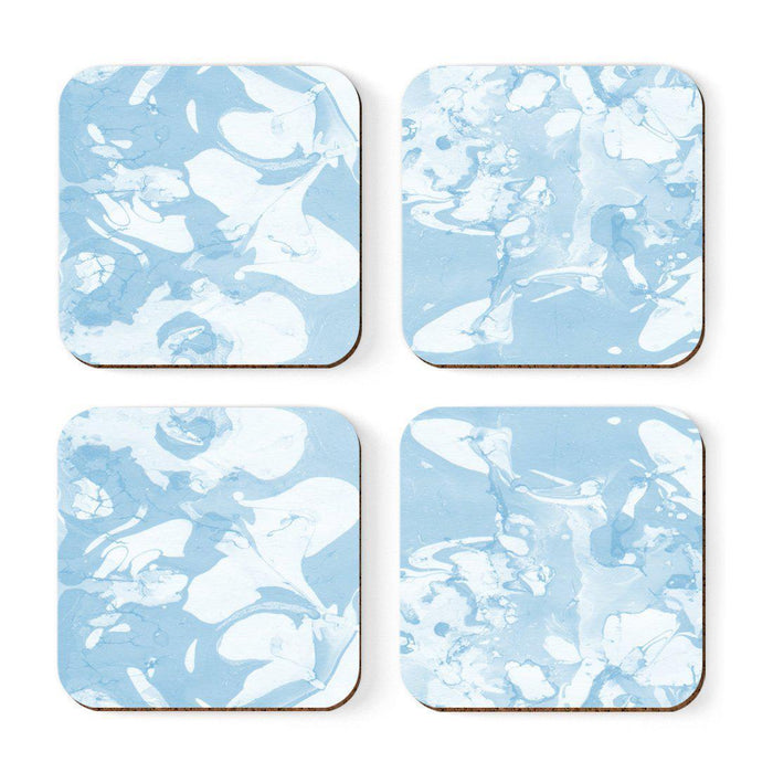 Set of 4 Square Drink Coffee Coasters Gift Set, Textures-Set of 4-Andaz Press-Marble Coral Aqua-
