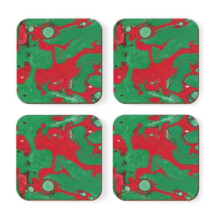 Set of 4 Square Drink Coffee Coasters Gift Set, Textures-Set of 4-Andaz Press-Marble Red Green-