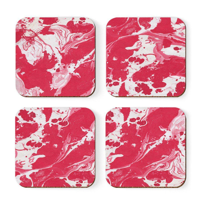 Set of 4 Square Drink Coffee Coasters Gift Set, Textures-Set of 4-Andaz Press-Marble Red White-