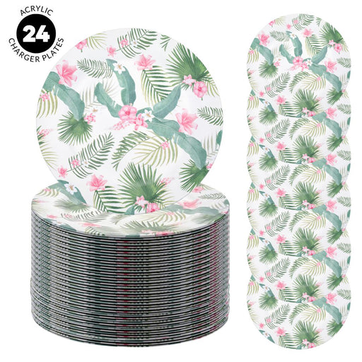 Set of 4 Tropical Hibiscus Leaves Acrylic Charger Plates, Bulk Pack-Koyal Wholesale-Set of 1 (4 PC)-