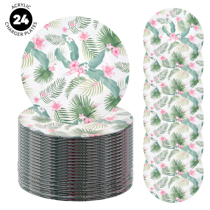 Set of 4 Tropical Hibiscus Leaves Acrylic Charger Plates, Bulk Pack-Koyal Wholesale-Set of 1 (4 PC)-