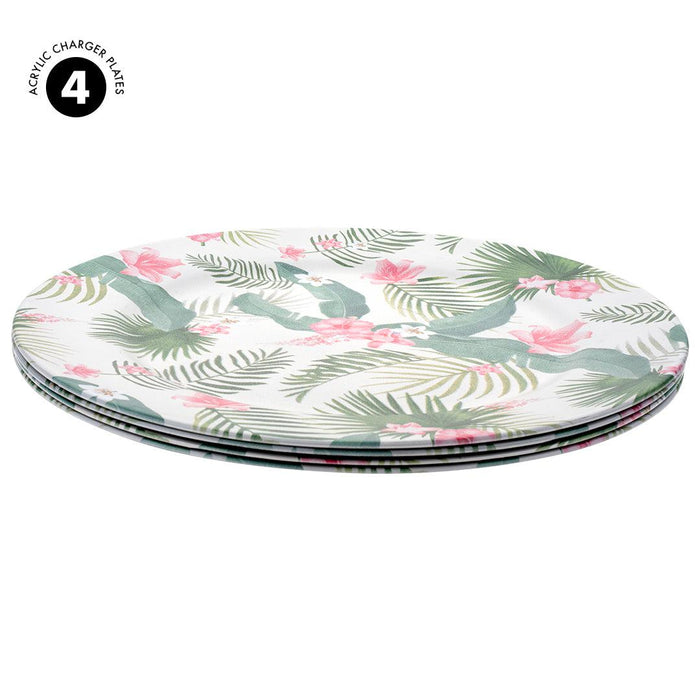 Set of 4 Tropical Hibiscus Leaves Acrylic Charger Plates, Bulk Pack-Koyal Wholesale-Set of 1 (4 PC)-