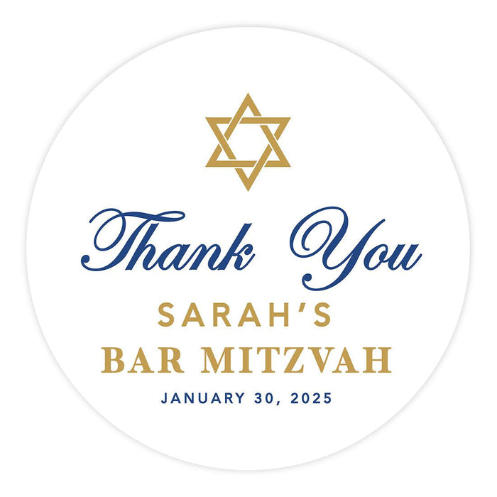 Set of 40 Custom Round Bar/Bat Mitzvah Thank You Sticker Labels-Set of 40-Andaz Press-Classic Script-