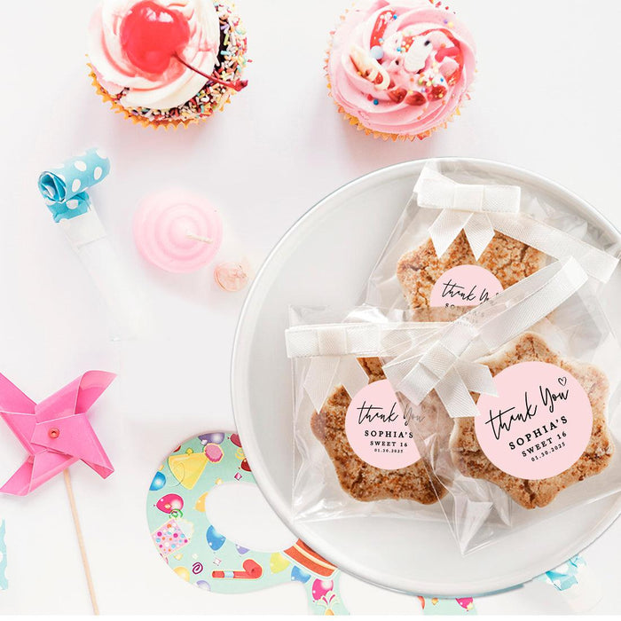 Set of 40 Custom Round Sweet 16 Thank You Favor Stickers-Set of 40-Andaz Press-Blush Pink-