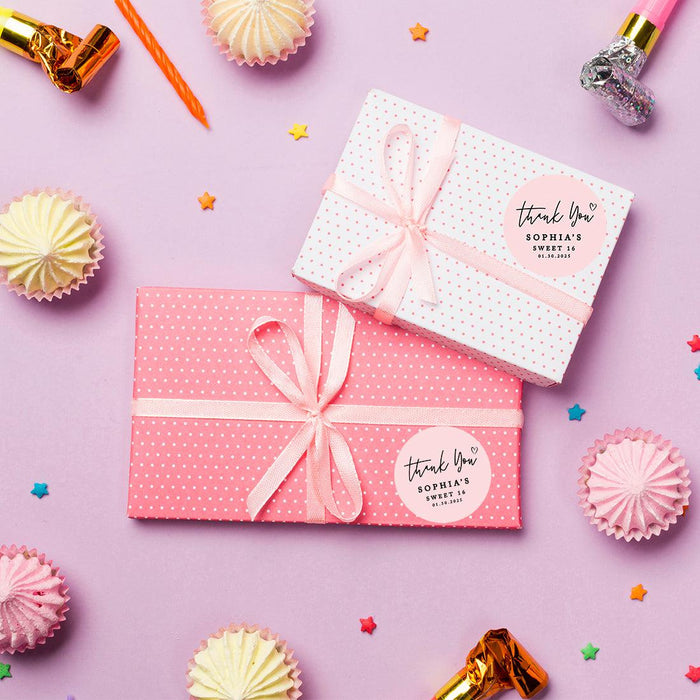 Set of 40 Custom Round Sweet 16 Thank You Favor Stickers-Set of 40-Andaz Press-Blush Pink-