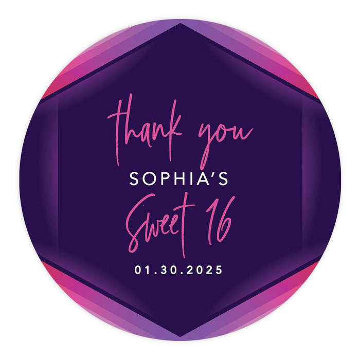Set of 40 Custom Round Sweet 16 Thank You Favor Stickers-Set of 40-Andaz Press-Neon-