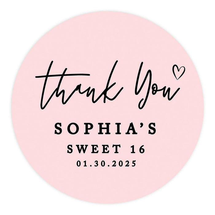 Set of 40 Custom Round Sweet 16 Thank You Favor Stickers-Set of 40-Andaz Press-Blush Pink-