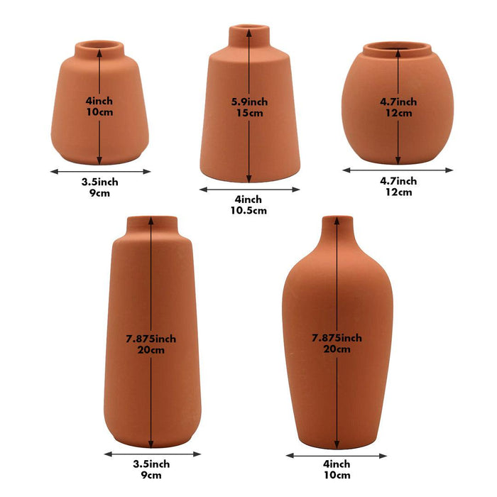 Set of 5 Modern Ceramic Bud Vases Small & Tall Vases-Set of 5-Koyal Wholesale-White/Stone White-