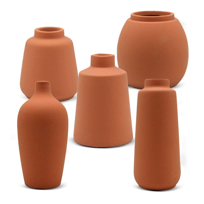 Set of 5 Modern Ceramic Bud Vases Small & Tall Vases-Set of 5-Koyal Wholesale-Terracotta-