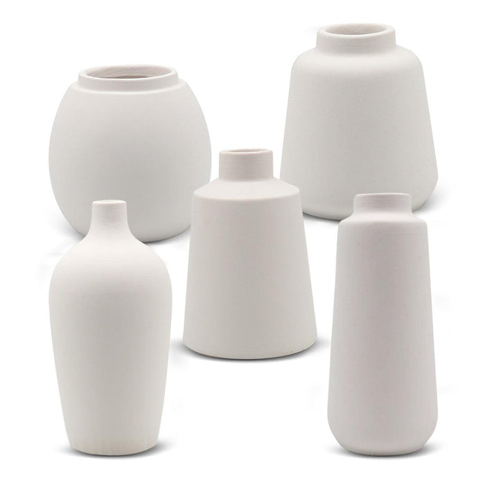 Set of 5 Modern Ceramic Bud Vases Small & Tall Vases-Set of 5-Koyal Wholesale-White/Stone White-