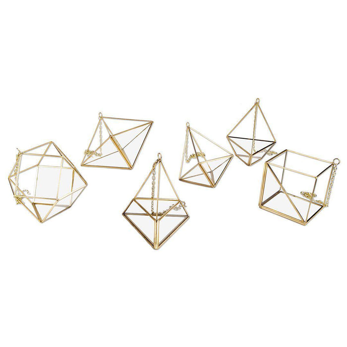 Set of 6 Assorted Geometric Metal Hanging Air Planters-Set of 6-Koyal Wholesale-