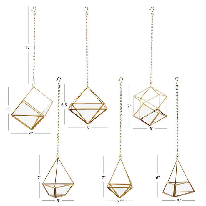 Set of 6 Assorted Geometric Metal Hanging Air Planters-Set of 6-Koyal Wholesale-