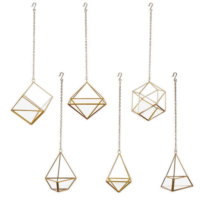 Set of 6 Assorted Geometric Metal Hanging Air Planters-Set of 6-Koyal Wholesale-