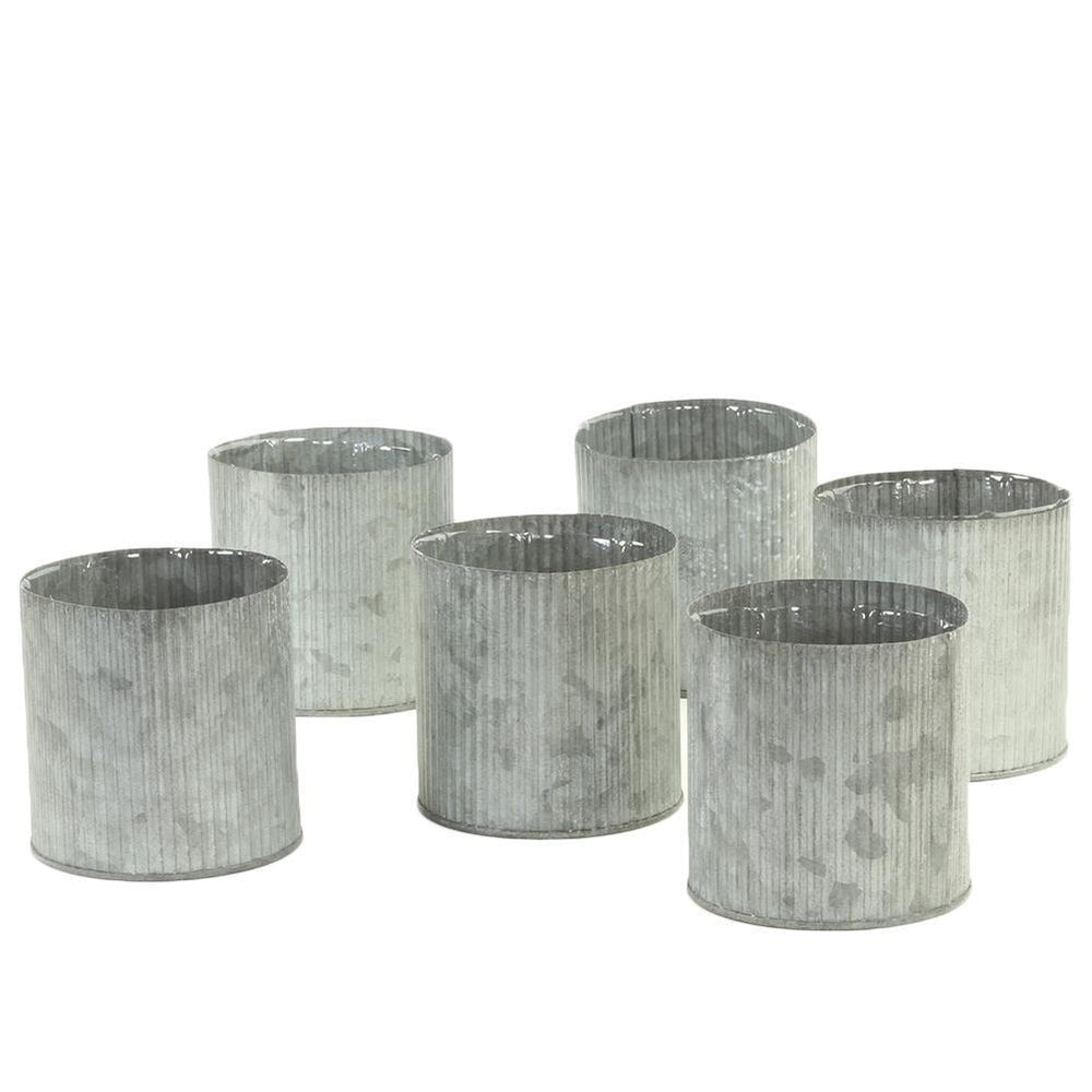 Set of 6 Corrugated Zinc Cylinder Vases-Set of 6-Koyal Wholesale-4" x 4"-
