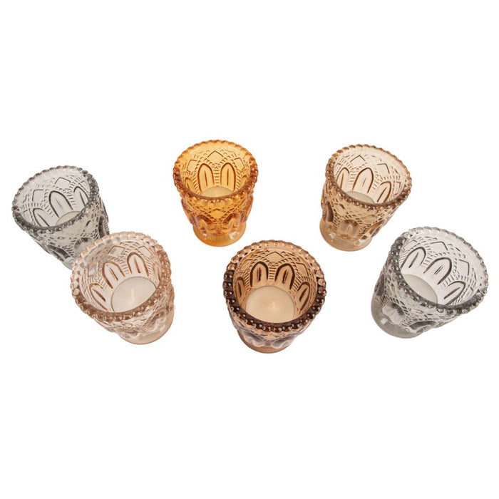 Set of 6 Earth Tone Vintage Glass Candle Holder Bulk Pack-Koyal Wholesale-Set of 1 (6 PC)-