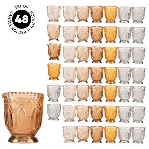 Set of 6 Earth Tone Vintage Glass Candle Holder Bulk Pack-Koyal Wholesale-Set of 1 (6 PC)-