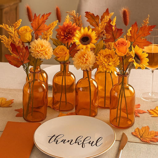 Set of 6 Glass Bud Vases | Small Apothecary Bottles, Bulk Set-Koyal Wholesale-Amber-Set of 6-