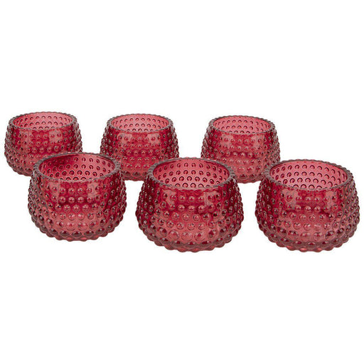 Set of 6 Hobnail Multi-Use Glass Candle Holders-Set of 6-Koyal Wholesale-Red-