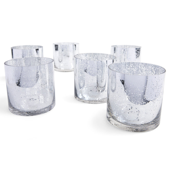 Set of 6 Mercury Glass Cylinder Vase | Short Floating Candle Centerpiece Hurricanes-Set of 6-Koyal Wholesale-Gold-4 x 4-