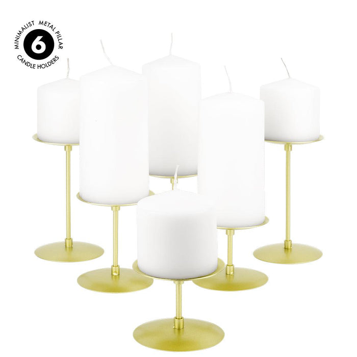 Set of 6 Minimalist Metal Pillar Candle Holders, Modern Candle Holder Plate Set-Set of 6-Koyal Wholesale-Gold-