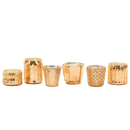 Set of 6 Mixed Mercury Glass Candle Holders-Set of 6-Koyal Wholesale-Gold-