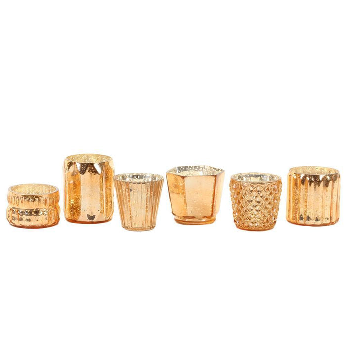 Set of 6 Mixed Mercury Glass Candle Holders-Set of 6-Koyal Wholesale-Gold-