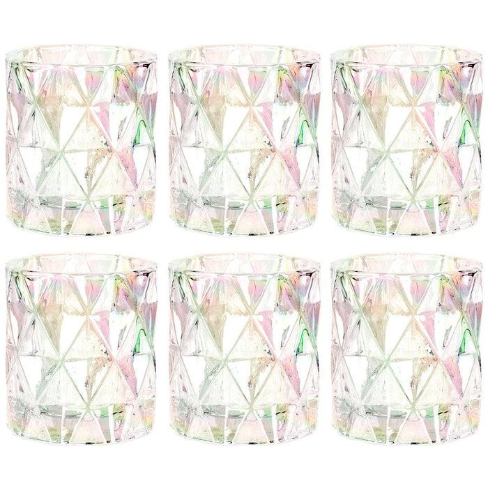 Set of 6 Modern Multifaceted Glass Candle Holders-Set of 6-Koyal Wholesale-Iridescent-