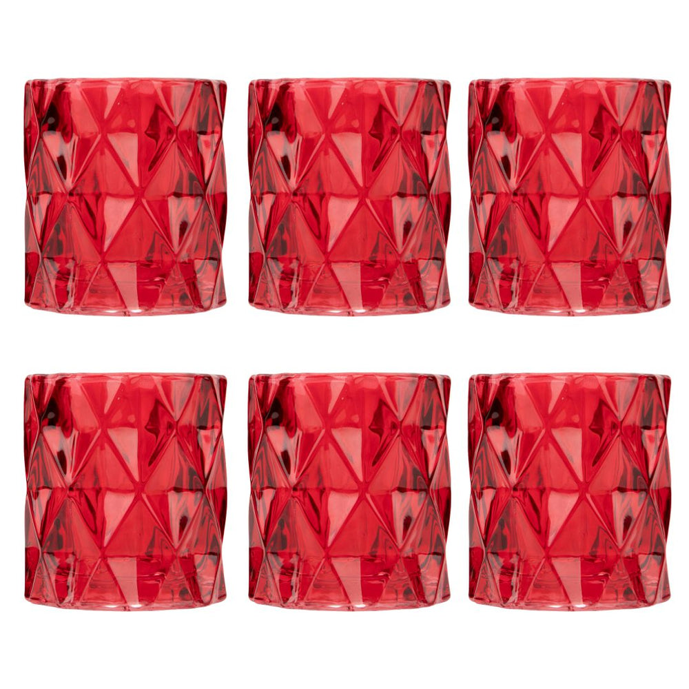 Set of 6 Modern Multifaceted Glass Candle Holders-Set of 6-Koyal Wholesale-Red-