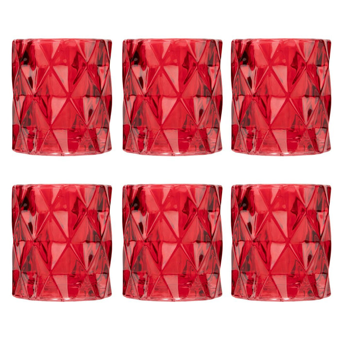 Set of 6 Modern Multifaceted Glass Candle Holders-Set of 6-Koyal Wholesale-Red-