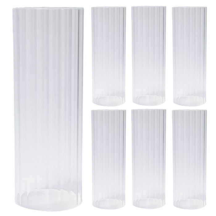 Set of 6 Ribbed Clear Hurricane Glass Cylinder Candleholder Chimney Tube-Set of 6-Koyal Wholesale-2.55" x 10"-