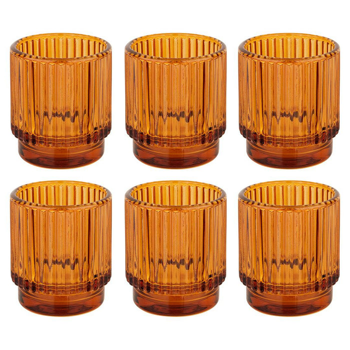 Set of 6 Ribbed Glass Votive Candle Holders - Aesthetic Decor & Candle Holders for Table Centerpiece-Set of 6-Koyal Wholesale-Burgundy-