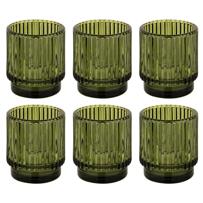 Set of 6 Ribbed Glass Votive Candle Holders - Aesthetic Decor & Candle Holders for Table Centerpiece-Set of 6-Koyal Wholesale-Burgundy-