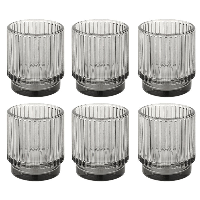 Set of 6 Ribbed Glass Votive Candle Holders - Aesthetic Decor & Candle Holders for Table Centerpiece-Set of 6-Koyal Wholesale-Burgundy-