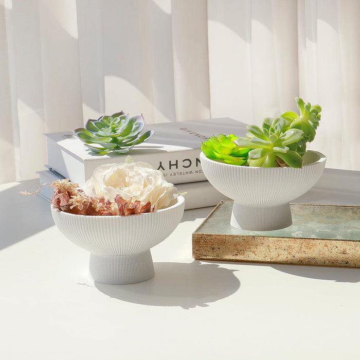 Set of 6 Ribbed Pedestal Decorative Bowls-Set of 6-Koyal Wholesale-Desert Tan-