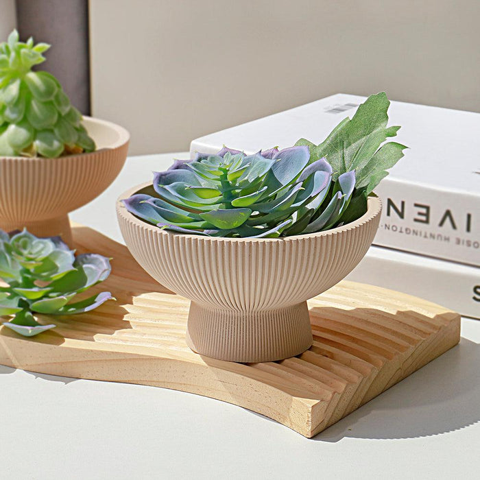 Set of 6 Ribbed Pedestal Decorative Bowls-Set of 6-Koyal Wholesale-Desert Tan-