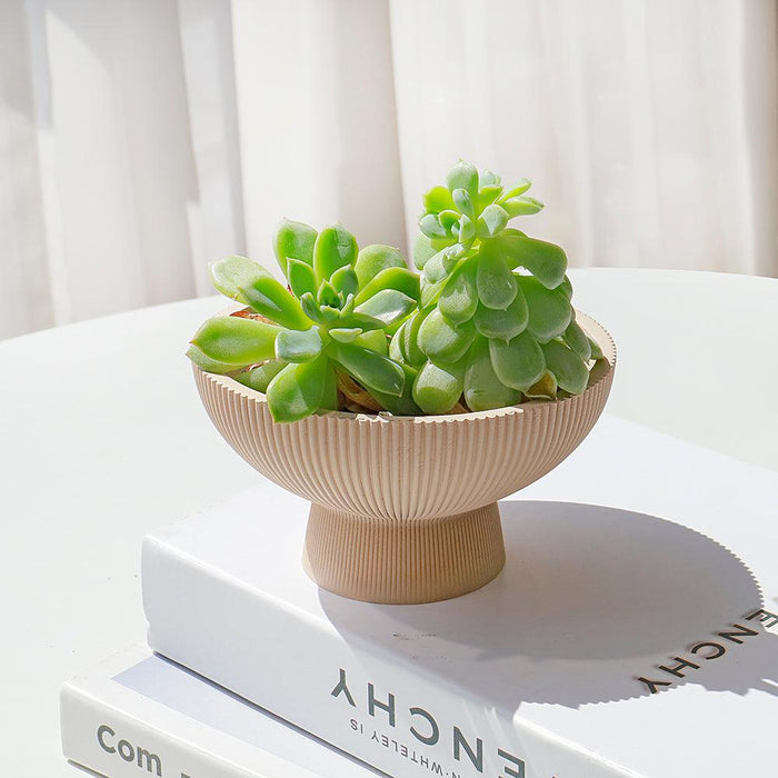Set of 6 Ribbed Pedestal Decorative Bowls-Set of 6-Koyal Wholesale-Desert Tan-