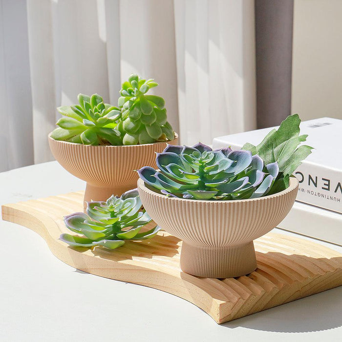 Set of 6 Ribbed Pedestal Decorative Bowls-Set of 6-Koyal Wholesale-Desert Tan-